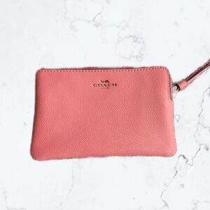 Coach Corner Zip Wristlet True Pink and gold EUC